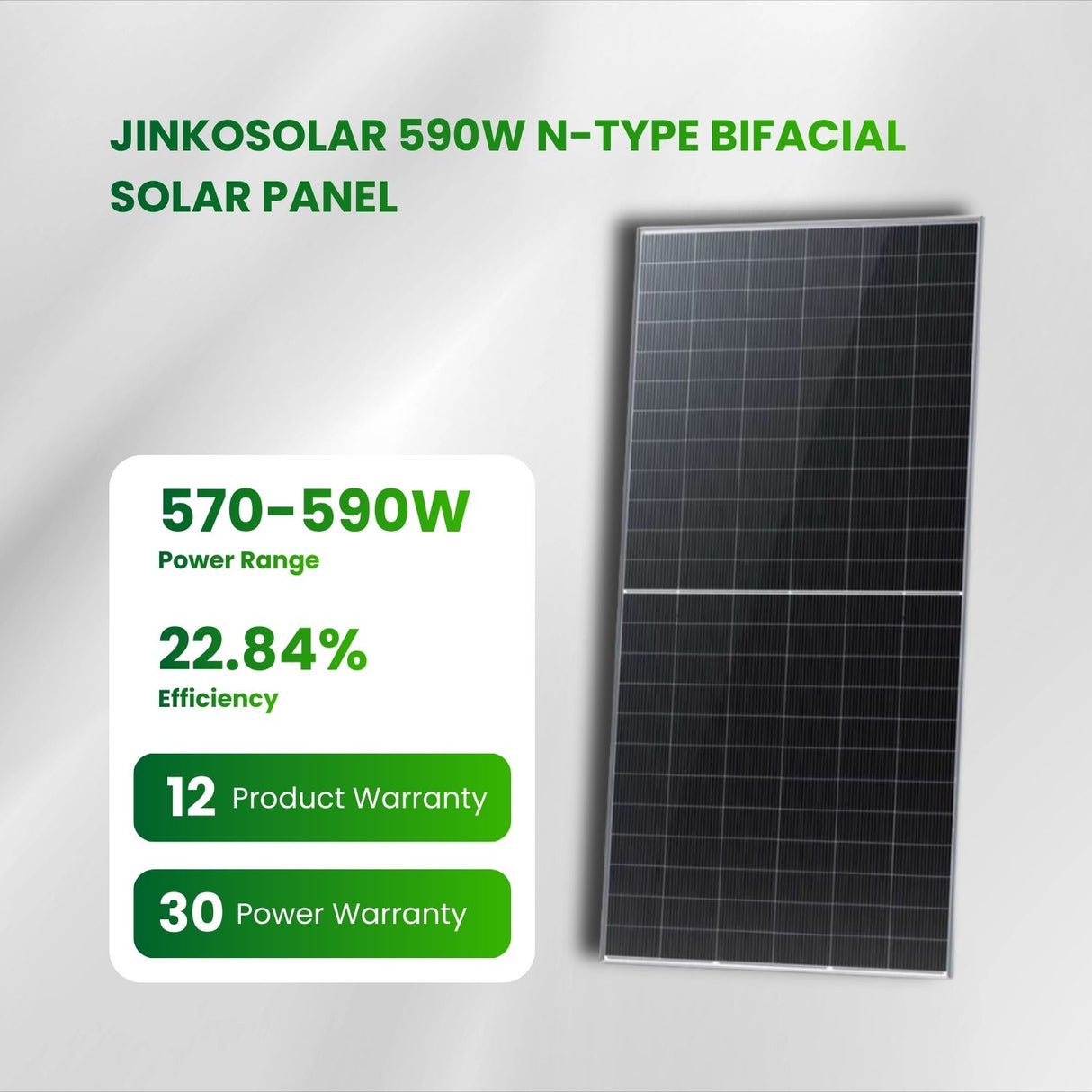 JinkoSolar 580W N-Type Bifacial Solar Panel | Dual Glass| TOPCon $0.385/W 36 panels/pallet