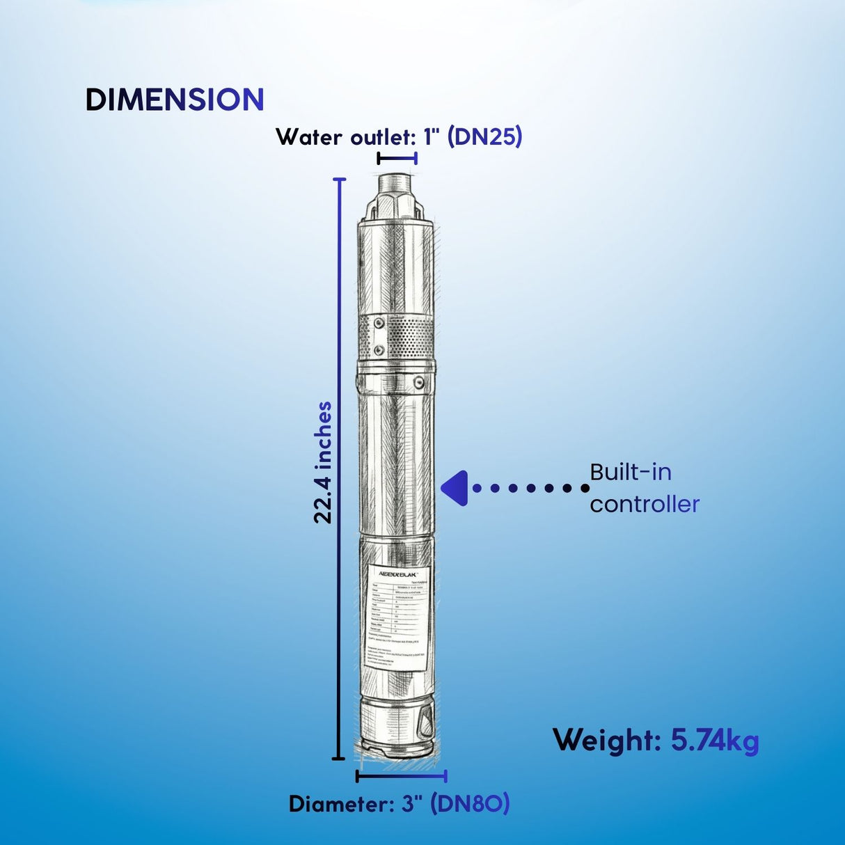 dimension of solar pump 0.4hp