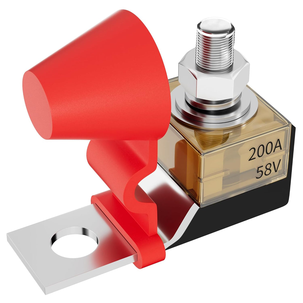 Battery Terminal Fuse Block Kit 200A 58V Mrbf Terminal Fuse Block with Single Stud 5/16"(M8) Marine Rated Battery Fuse and Waterproof Cap for Boat Truck RV Construction Vehicles