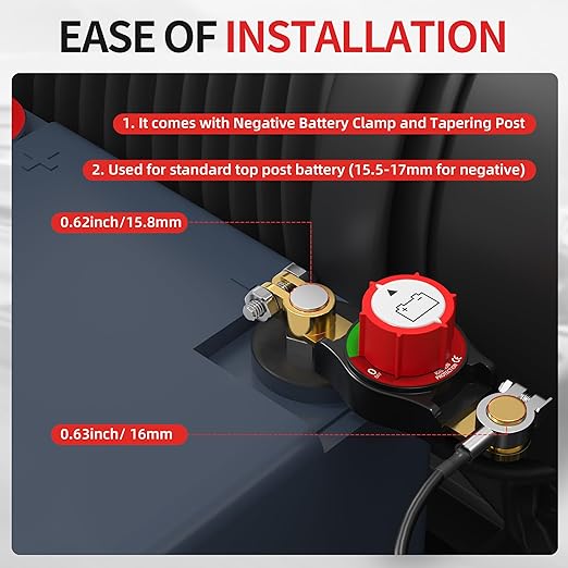 Top Post Battery Disconnect Switch 12V-48V Battery Disconnect Switch Negative On/Off Battery Kill Switch for Car Marine RV Boat ATV UTV Vehicles
