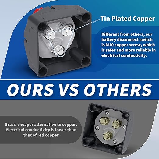 1-2-Both-Off Battery Disconnect Switch 12V-48V 200A Waterproof Dual Battery Kill Switch Heavy Duty Battery Isolator Switch for Marine Boat Car RV ATV UTV Vehicles