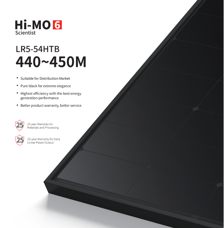 Longi 450W Hi-MO6 LR5-54HT 450M all black bifacial (0.362$/W) (36 Panels/Pallet)