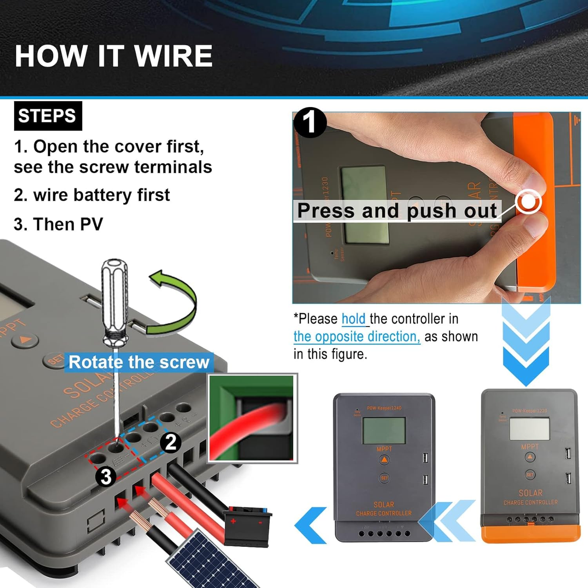 40A charge controller wire connection steps