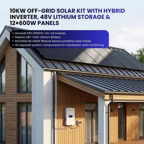 Rocksolar 10kW Off-Grid Solar Kit with Hybrid Inverter, 48V Lithium Storage & 12×600W Panels