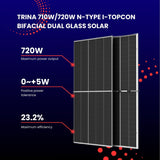 Panel solar bifacial de doble vidrio i-TOPCon tipo N Trina de 710 W/720 W (33 paneles/palet) $0,371/W