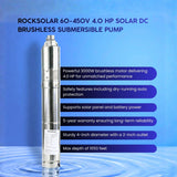 Bomba sumergible solar sin escobillas de CC Rocksolar de 450 V y 4,0 HP con controlador incorporado