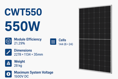550W CW Energy Half-Cut Bifacial Solar Panel | 144 Cells |