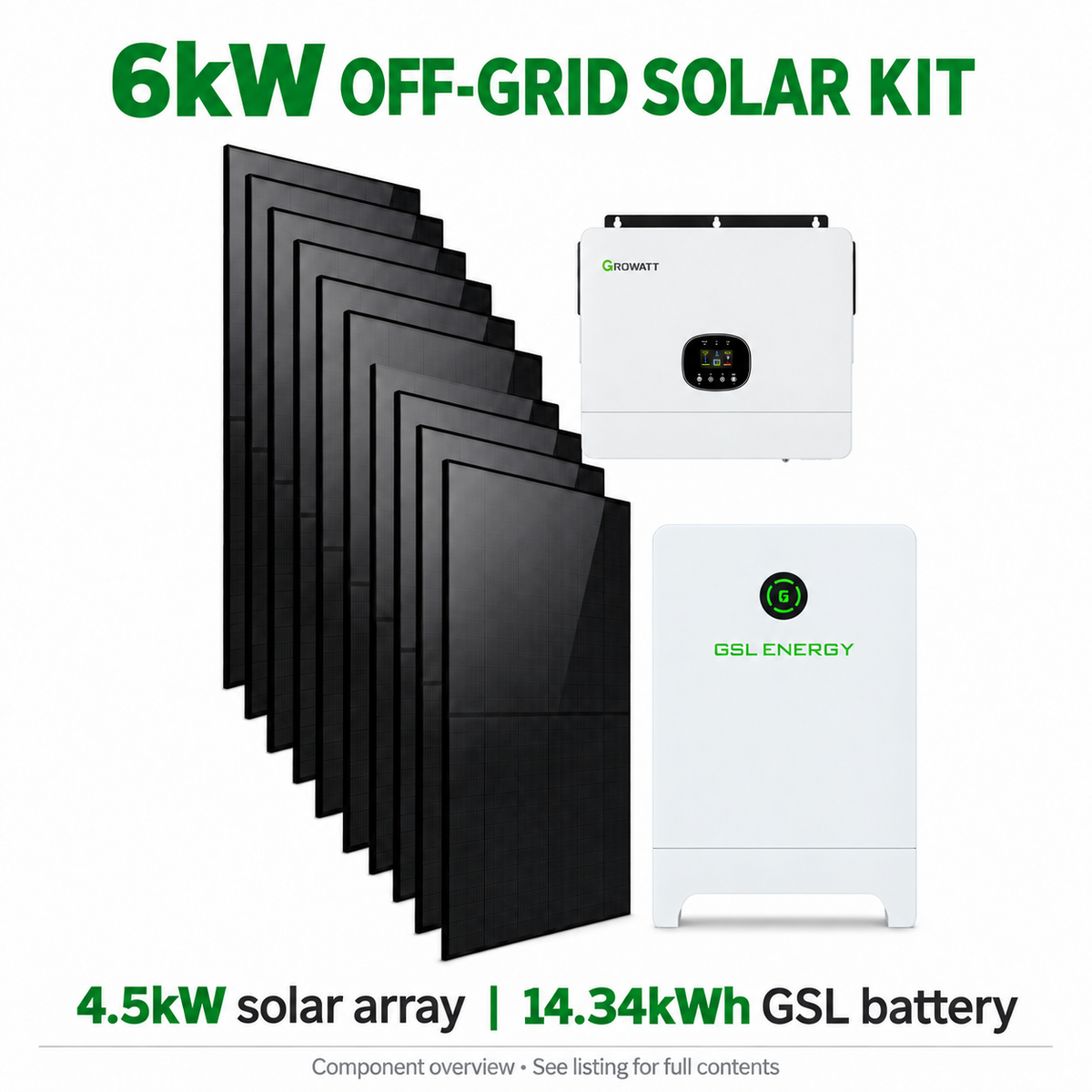 6kW solar kit with GSL 14.34kWh battery with integrated white base