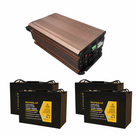 Four ROCKSOLAR R-T12100B 12.8V 100Ah batteries with one 3000W inverter