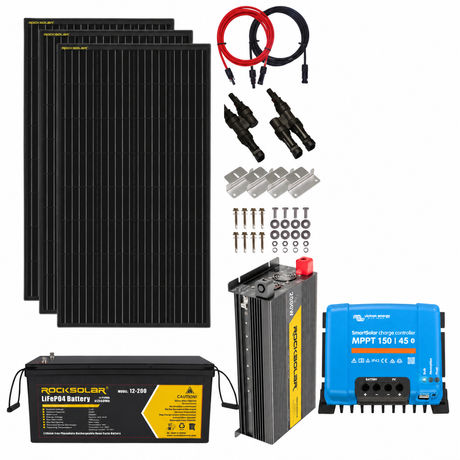ROCKSOLAR 2000W RV solar kit with three 200W panels, 200Ah battery and Victron SmartSolar MPPT 150/45 controller