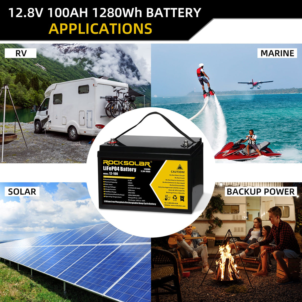 100Ah Lithium Battery 12v LiFePO4 Deep Cycle Camping RV Solar