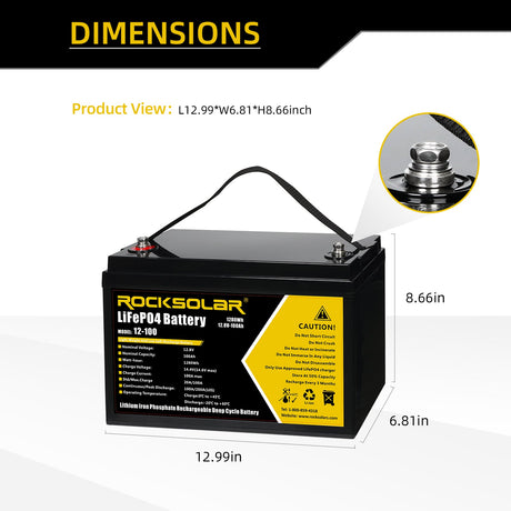 lifepo4  deep cycle battery dimension 